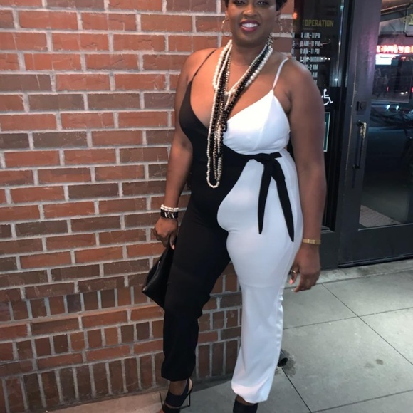 💃 two tone black & white jumpsuit - Picture 3 of 8